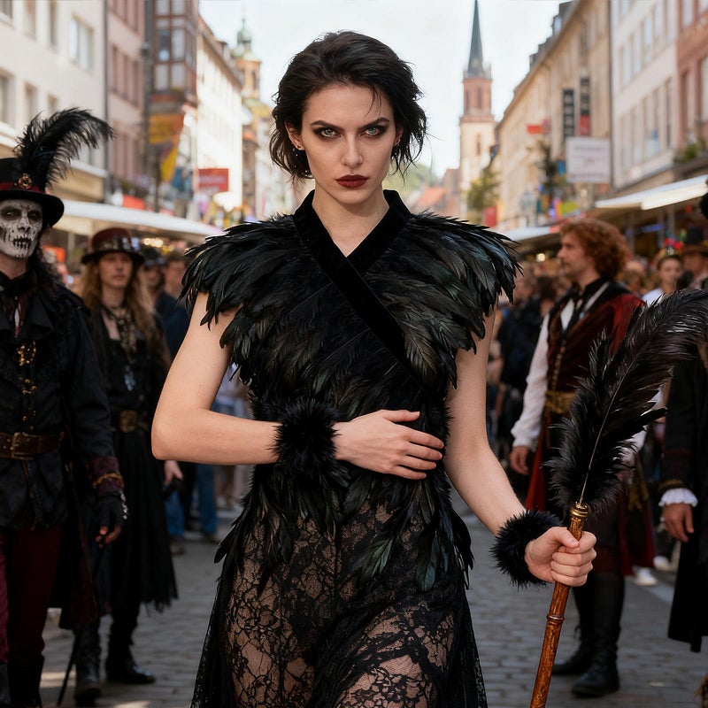 L'VOW Feather Boa Ribbon Punk Gothic Shawl Crow Witch Costume for Halloweenï¼ˆBlackï¼‰ - Image 3